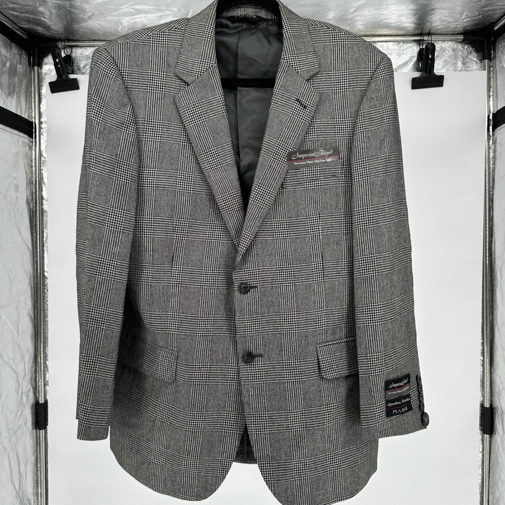 NEW Jos A Bank Glen Plaid Black White Silk Camel Hair 2 Button Blazer Men's 41 R
